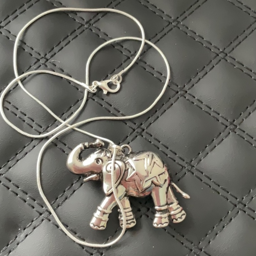 Elephant Pendant 925 Snake Chain Black Leather Chain